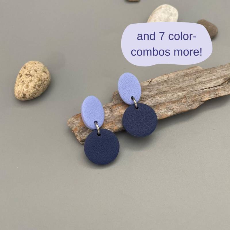Small Stud Earrings Color Royal Blue & Periwinkle Rounds Of Polymer Clay Dainty Vibrant Design Jewelry Gift von WowLookAtYou
