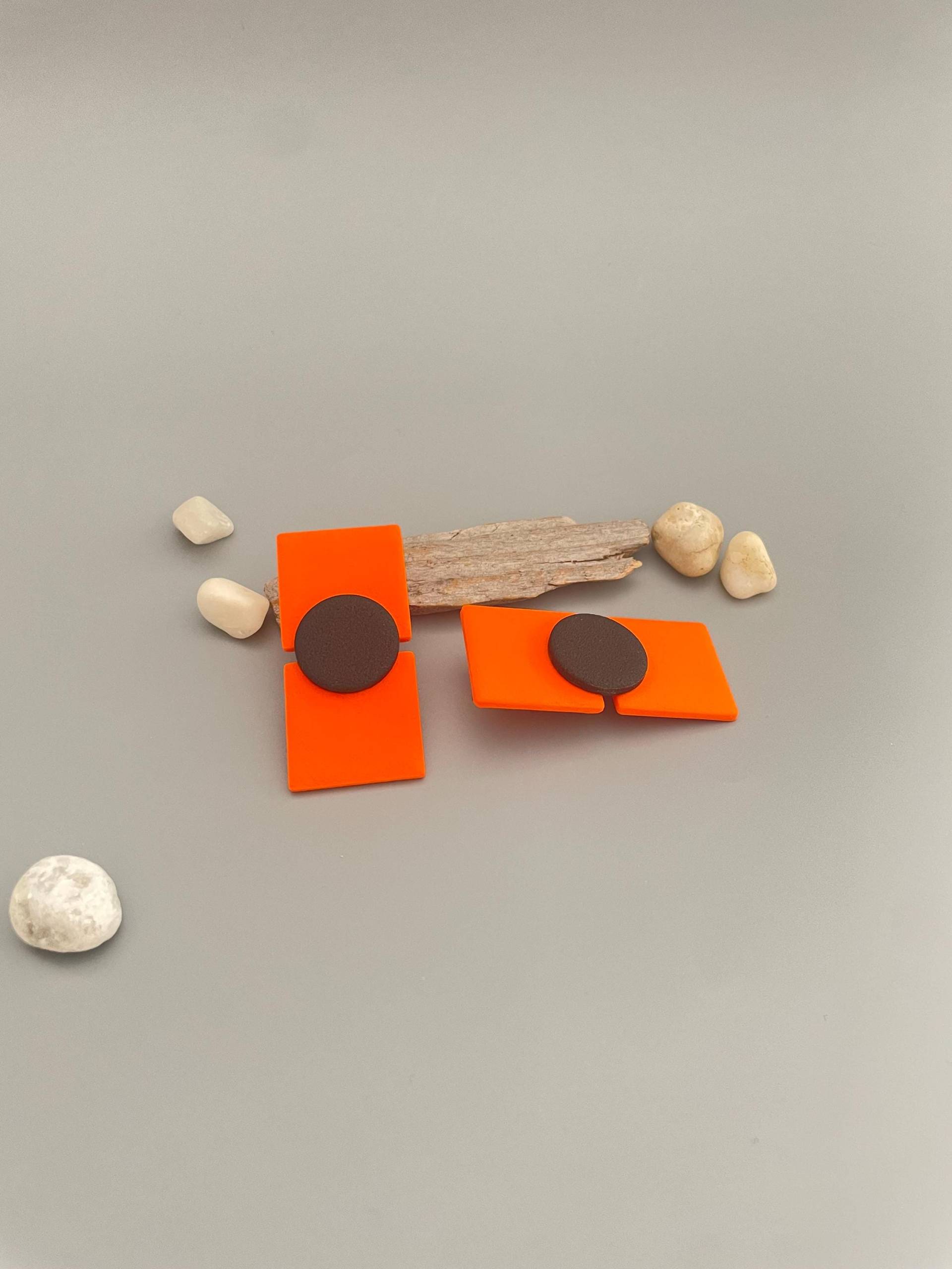 Statement Geometric Earring Of Polymer Clay Rectangle Bright Earrings Mandarine Orange & Black Big Studs Lightweight Vibrant Statement Geometric Earring Of Polymer Clay Rectangle Bright Earrings Mandarine Orange & Black Big Studs Lightweight Vibrant von WowLookAtYou