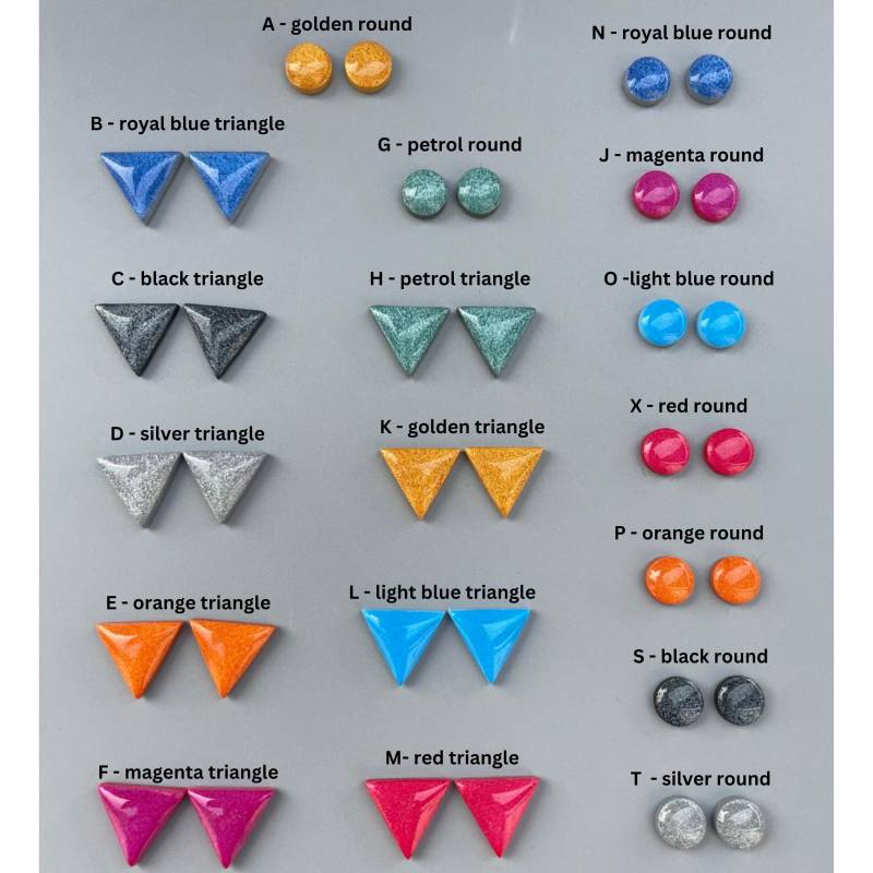 Set Of 3 Stud Earring Pairs Glossy Small Studs For Everyday Multipack Colorful Round & Triangle Polymer Clay Her Him von WowLookAtYou