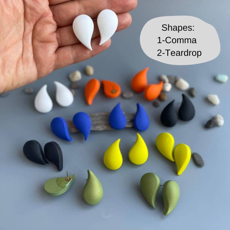 Polymer Clay Earrings Teardrop & Comma Large Colorful Statement Trendy Lightweight Casual Everyday Studs Gift Idea For Girls Women von WowLookAtYou