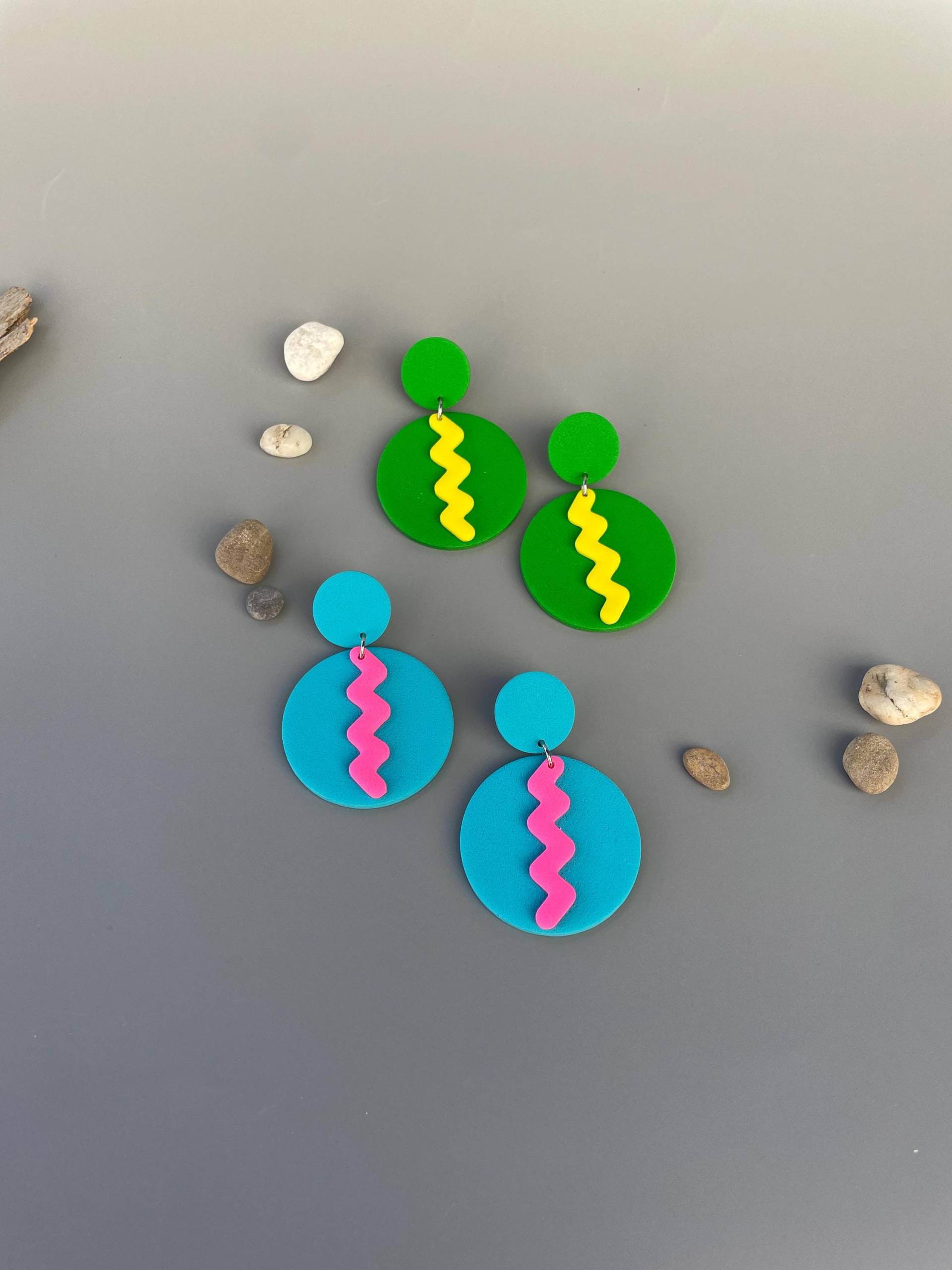 statement Earrings Big Colorful Of Polymer Clay Vibrant Jewelry Gift Aesthetic Round For Special Occasion Bright Turquoise Hot Pink statement Earrings Big Colorful Of Polymer Clay Vibrant Jewelry Gift Aesthetic Round For Special Occasion Bright Turquoise Hot Pink von WowLookAtYou