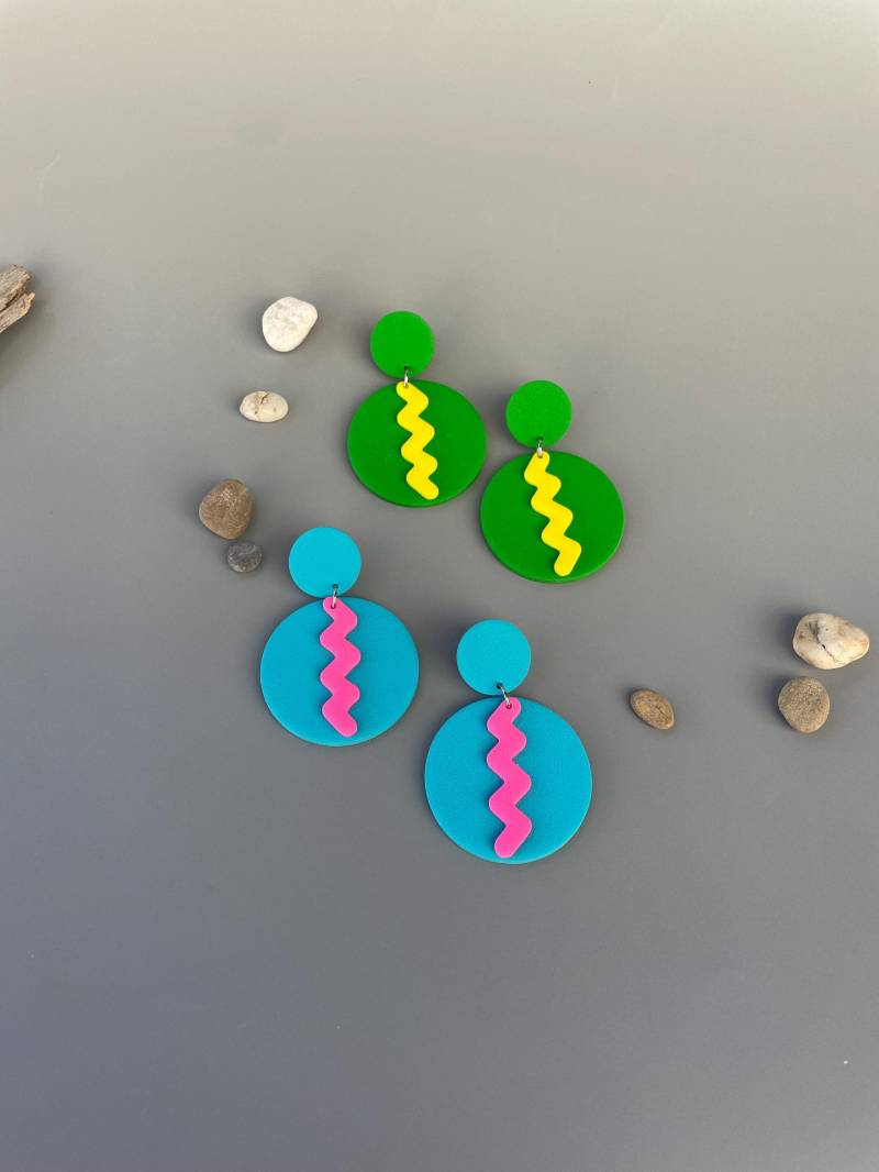 statement Earrings Big Colorful Of Polymer Clay Vibrant Jewelry Gift Aesthetic Round For Special Occasion Bright Turquoise Hot Pink statement Earrings Big Colorful Of Polymer Clay Vibrant Jewelry Gift Aesthetic Round For Special Occasion Bright Turquoise Hot Pink von WowLookAtYou