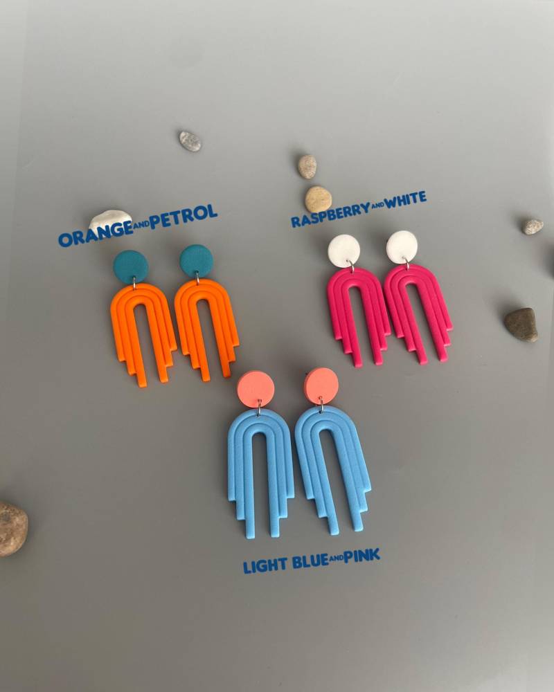 statement Earrings Light Blue Polymer Clay Orange Fimo Schmuck Elegant Colourful For Special Occasion Raspberry von WowLookAtYou