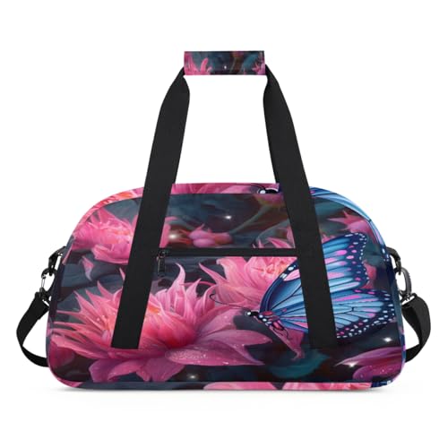 3D Magische Blume Schmetterling Kinder Duffel Taschen für Mädchen Jungen, Übernachtung Weekender Reisetasche 24L Sport Gym Duffel Bag Praxis Tote Tragetasche, farbe, (24L) UK, Taschen-Organizer von WowPrint