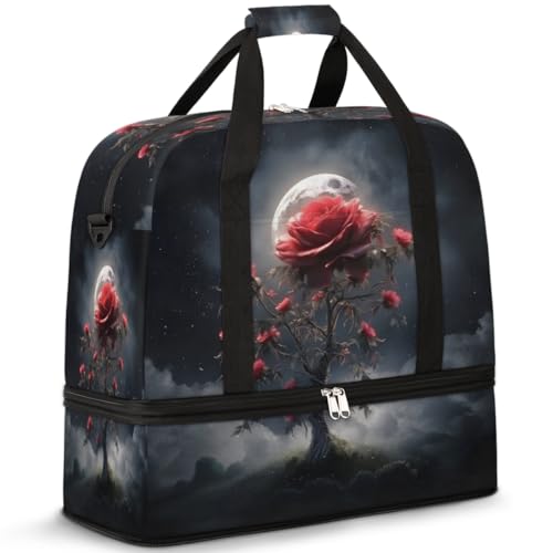 3D Magische Mond Blume Reise Duffle Bag für Frauen Männer Wochenende Übernachtung Taschen Faltbare Nass Getrennt 47L Tragetasche für Sport Gym Yoga, farbe, 47L, Taschen-Organizer von WowPrint