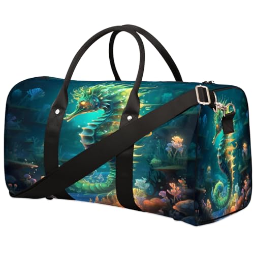 3D Ocean Seepferdchen-Reisetasche für Damen, Herren, Mädchen, Jungen, Wochenende, Übernachtungstasche, 22,7 l, Tragetasche, Kabinengepäcktasche für Sport, Fitnessstudio, Yoga, farbe, 22.7 L, von WowPrint