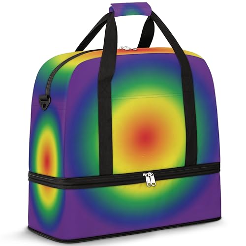 Abstraktion Runde Regenbogen Reise Duffle Bag für Frauen Männer Bunte Regenbogen Wochenende Übernachtung Taschen Faltbare Nass Getrennt 47L Tragetasche für Sport Gym Yoga, farbe, 47 L, von WowPrint