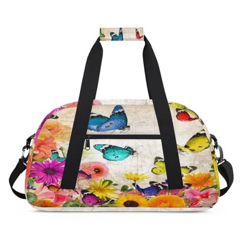 Alte Schmetterlinge Blumen Kinder Duffel Taschen für Mädchen Jungen, Übernachtung Weekender Reisetasche 24L Sport Gym Duffel Bag Praxis Tote Tragetasche, farbe, (24L) UK, Taschen-Organizer von WowPrint