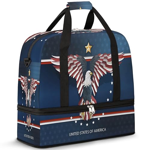 America Eagle Travel Duffle Bag for Women Men Eagle Flag Weekend Overnight Bags Foldable Wet Separated 47L Tote Bag for Sports Gym Yoga, farbe, 47 L, Taschen-Organizer von WowPrint