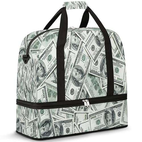 American Money Travel Duffle Bag for Women Men American Dollar Weekend Overnight Bags Foldable Wet Separated 47L Tote Bag for Sports Gym Yoga, farbe, 47 L, Taschen-Organizer von WowPrint