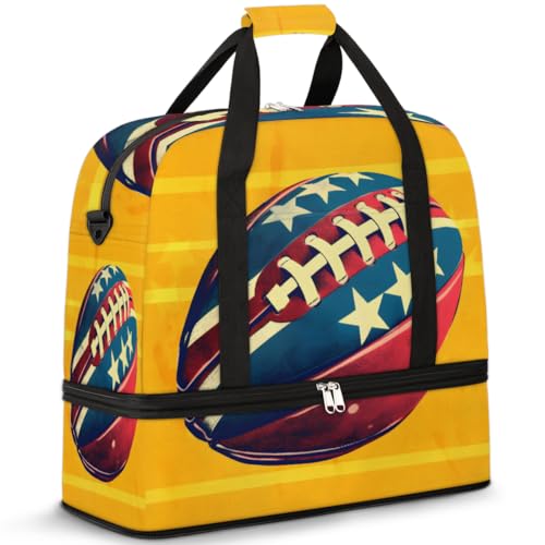 Amerika Fußball Muster Reise Duffle Bag für Frauen Männer Wochenende Übernachtung Taschen Faltbare Nass Getrennt 47L Tragetasche für Sport Gym Yoga, farbe, 47L, Taschen-Organizer von WowPrint