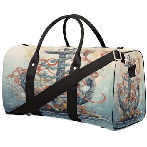 Anchor Ocean Coral Vintage Reisetasche für Damen, Herren, Mädchen, Jungen, Wochenende, Übernachtungstasche, 22,7 l, Tragetasche, Kabinengepäcktasche für Sport, Fitnessstudio, Yoga, farbe, 22.7 L, von WowPrint