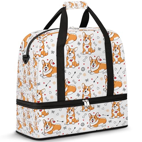 Animal Corgi Dogs Travel Duffle Bag for Women Men Dog Cute Weekend Overnight Bags Foldable Wet Separated 47L Tote Bag for Sports Gym Yoga, farbe, 47 L, Taschen-Organizer von WowPrint