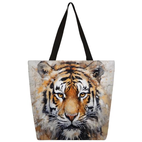 Animal Tiger Handtasche Schultertasche für Damen und Mädchen, große Tragetasche, große Kapazität, umweltfreundlich, lässig, Segeltuch, Tasche für Reisen, Arbeit, Schule, farbig, X-Large von WowPrint