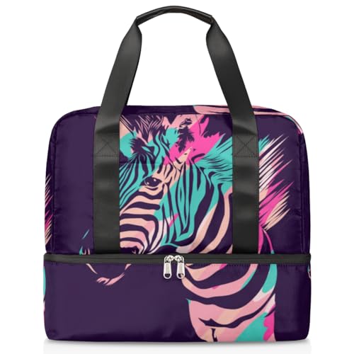 Animal Zebra Sporttasche für Damen Herren Jungen Kirls Bunte Zebra Wochenende Übernachtung Taschen nass getrennt 21 L Tragetasche für Reisen Gym Yoga, farbe, 21L, Taschen-Organizer von WowPrint