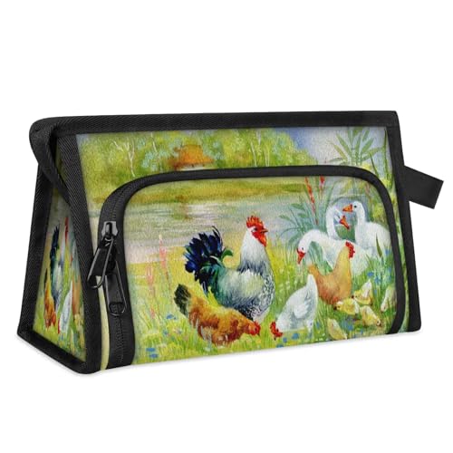Aquarell Hof Huhn und Küken Reise Make-up Tasche für Frauen Männer Kinder Mädchen Jungen Küken Huhn Multifunktions Waschen Beutel Kulturbeutel Kosmetiktasche Kosmetik Toilettenartikel Dusche Tasche von WowPrint