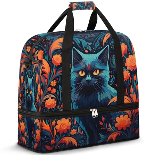 Art Flower Cat Travel Duffle Bag for Women Men Weekend Overnight Bags Foldable Wet Separated 47L Tote Bag for Sports Gym Yoga, farbe, 47L, Taschen-Organizer von WowPrint