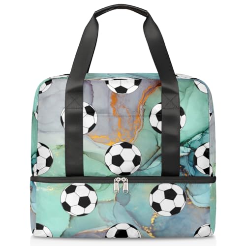 Art Marble Football Sports Duffle Bag for Women Men Boys Kirls Marble Weekend Overnight Bags Wet Separated 21L Tote Bag for Travel Gym Yoga, farbe, 21L, Taschen-Organizer von WowPrint