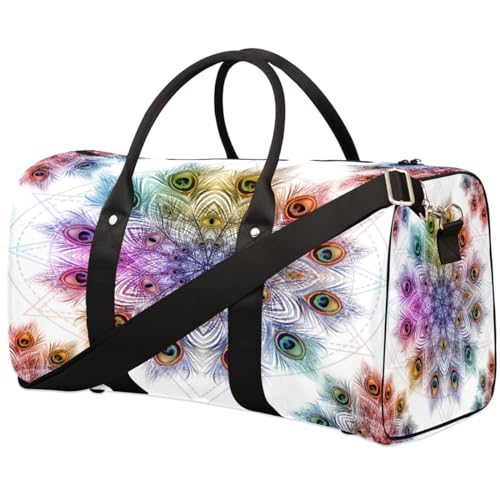 Art Peacock Feather Mandala Travel Duffle Bag for Women Men Girls Boys Weekend Overnight Bags 22.7L Tote Cabin Luggage Bag for Sports Gym Yoga, farbe, 22.7 L, Taschen-Organizer von WowPrint