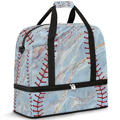 Baseball Modern Marmor Reise Duffle Bag für Damen Herren Baseball Print Wochenende Übernachtung Taschen Faltbare Nass Getrennt 47L Tragetasche für Sport Gym Yoga, farbe, 47 L, Taschen-Organizer von WowPrint