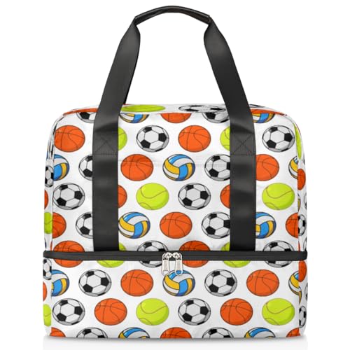 Basketball Fußball Tennis Volleyball Ball Sport Duffle Bag für Damen Herren Jungen Kirls Sportball Wochenende Übernachtung Taschen nass getrennt 21L Tragetasche für Reisen Gym Yoga, farbe, 21L, von WowPrint