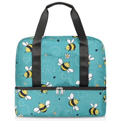Bee Flower Daisy Sports Duffle Bag for Women Men Boys Kirls Cute Weekend Overnight Bags Wet Separated 21L Tote Bag for Travel Gym Yoga, farbe, 21L, Taschen-Organizer von WowPrint