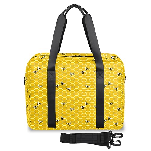 Bee Yellow Honeycomb Travel Duffle Bag for Women Men Funny Bee Weekend Overnight Bags 32L Large Holdall Tote Cabin Bag for Sports Gym Yoga, farbe, 32 L, Taschen-Organizer von WowPrint