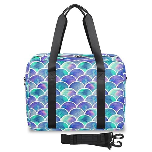 Blaue Meerjungfrau Fischschuppen Reisetasche für Damen Herren Ozean Meerjungfrau Wochenende Übernachtung Taschen 32 L Große Reisetasche Tragetasche für Sport Gym Yoga, farbe, 32 L, Taschen-Organizer von WowPrint