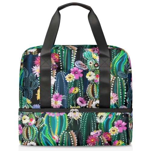 Blume Kaktus Sukkulenten Sport Duffle Bag für Damen Herren Jungen Kirls Floral Kaktus Wochenende Übernachtung Taschen nass getrennt 21L Tragetasche für Reisen Gym Yoga, farbe, 21L, Taschen-Organizer von WowPrint