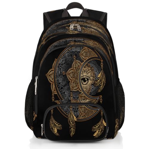 Boho Magic Moon Sun Rucksack, große Kapazität, Schulrucksack, Boho-Rucksack, Wandern, Reisen, lässiger Laptop-Tagesrucksack für Kinder, Jungen, Mädchen, Männer, Frauen, farbig, XXL von WowPrint