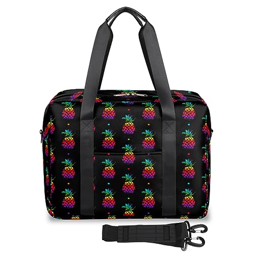 Bunte Ananas-Reisetasche für Damen und Herren, Regenbogen-Ananas, Obst, Wochenende, Übernachtungstaschen, 32 l, große Reisetasche für Sport, Fitnessstudio, Yoga, farbe, 32 L, Taschen-Organizer von WowPrint