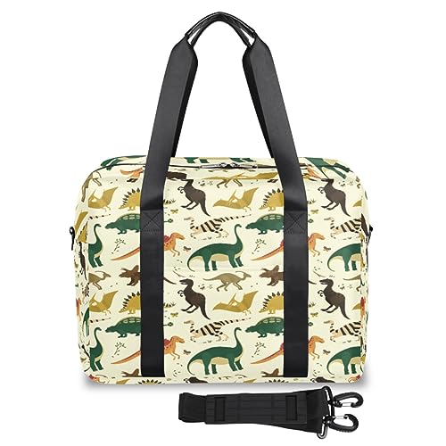 Bunte Cartoon-Dinos Reisetasche für Damen und Herren, niedliche Dinosaurier-Wochenend-Übernachtungstaschen, 32 l, große Reisetasche für Sport, Fitnessstudio, Yoga, farbe, 32 L, Taschen-Organizer von WowPrint