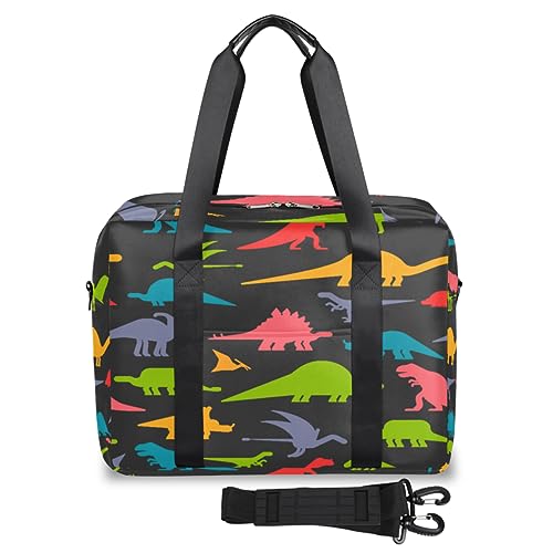 Bunte Dinosaurier-Reisetasche für Damen und Herren, Dino-Cartoon, Wochenende, Übernachtungstaschen, 32 l, große Reisetasche für Sport, Fitnessstudio, Yoga, farbe, 32 L, Taschen-Organizer von WowPrint