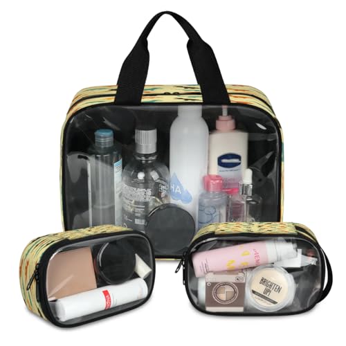 Bunte Dinosaurier-Tiere, Reise-Make-up-Tasche für Damen und Herren, Dinosaurier, lustige, durchscheinende Kosmetiktaschen, 3 Stück, große Duschtasche, Kulturbeutel, Kosmetik, Toilettenartikel, von WowPrint