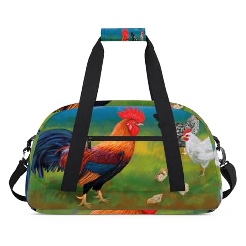 Bunte Hahn Huhn Kinder Duffel Taschen für Mädchen Jungen, Hahn Tiere Übernachtung Weekender Reisetasche 24L Sport Gym Duffel Bag Praxis Tote Tragetasche, farbe, (24L) UK, Taschen-Organizer von WowPrint