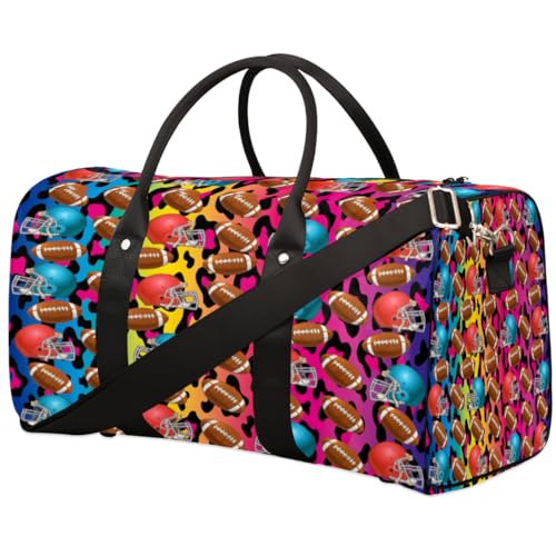 Bunte Leoparden-Fußball-Reisetasche für Damen, Herren, Mädchen, Jungen, USA, Fußball, Wochenende, Übernachtungstasche, 22,7 l, Tragetasche, Kabinengepäcktasche für Sport, Fitnessstudio, Yoga, farbe, von WowPrint