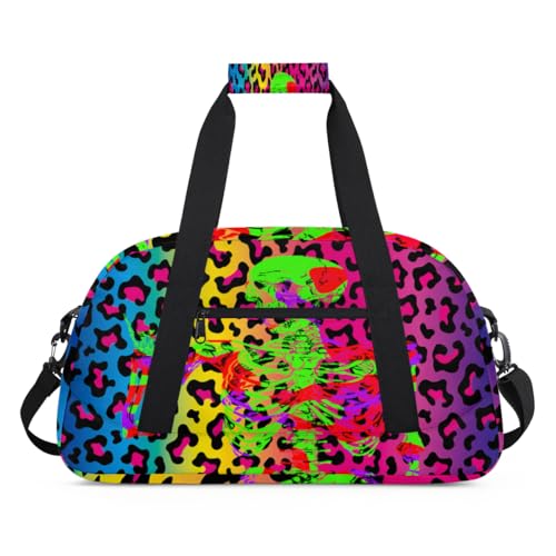 Bunte Leoparden-Totenkopf-Kinder-Seesäcke für Mädchen und Jungen, Gothic-Totenkopf, Übernachtungstasche, Wochenend-Reisetasche, 24 l, Sport, Fitnessstudio, Sporttasche, Trainingstasche, farbe, (24L) von WowPrint