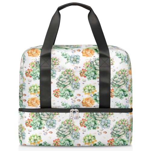 Bunte Sukkulenten Sport Duffle Bag für Damen Herren Jungen Kirls Sukkulenten Muster Wochenende Übernachtung Taschen nass getrennt 21 L Tragetasche für Reisen Gym Yoga, farbe, 21L, Taschen-Organizer von WowPrint