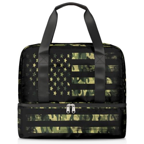 Camo American Flag Sports Duffle Bag for Women Men Boys Kirls Camouflage Flag Weekend Overnight Bags Wet Separated 21L Tote Bag for Travel Gym Yoga, farbe, 21L, Taschen-Organizer von WowPrint