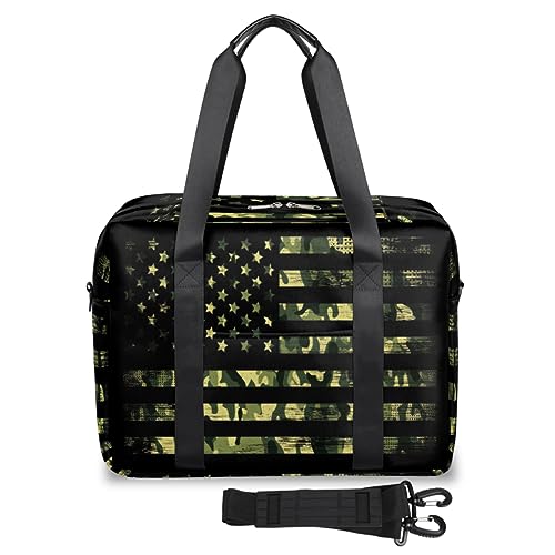 Camo American Flag Travel Duffle Bag for Women Men Camouflage Flag Weekend Overnight Bags 32L Large Holdall Tote Cabin Bag for Sports Gym Yoga, farbe, 32 L, Taschen-Organizer von WowPrint