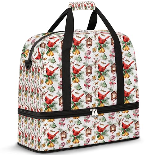 Cardinal Weihnachten Reise Duffle Bag für Damen Herren Zuckerstange Winter Wochenende Übernachtung Taschen Faltbar Nass Getrennt 47L Tragetasche für Sport Gym Yoga, farbe, 47 L, Taschen-Organizer von WowPrint