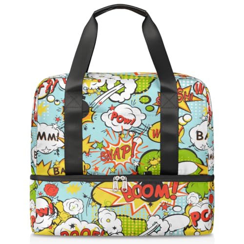 Cartoon Bomb Sport Duffle Bag für Damen Herren Jungen Kirls Cartoon Muster Wochenende Übernachtung Taschen Nass Getrennt 21L Tragetasche für Reisen Gym Yoga, farbe, 21L, Taschen-Organizer von WowPrint