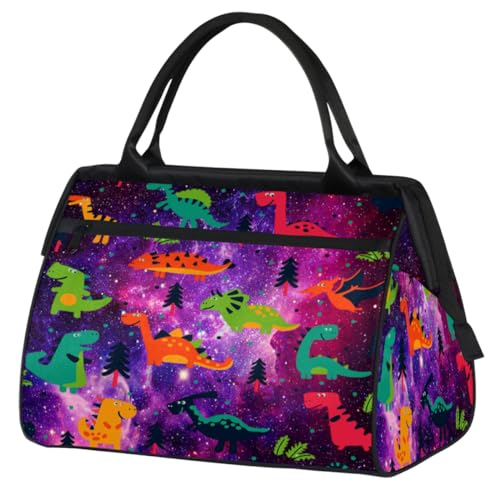 Cartoon Dinosaurier Galaxy Reisetasche für Damen Herren Kinder Mädchen Dinosaurier Wochenende Übernachtung Taschen 24 L Reisetasche Tragetasche für Sport Gym Yoga, farbe, (24L) UK, Taschen-Organizer von WowPrint