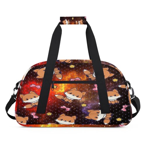 Cartoon Fox Galaxy Kinder Duffel Taschen für Mädchen Jungen, Galaxy Space Overnight Weekender Reisetasche 24L Sport Gym Duffel Bag Praxis Tote Tragetasche, farbe, (24L) UK, Taschen-Organizer von WowPrint