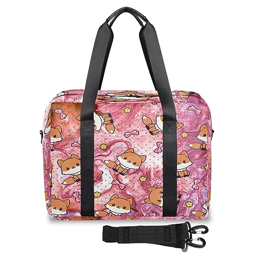 Cartoon Fox Marble Travel Duffle Bag for Women Men Foxs Weekend Overnight Bags 32L Large Holdall Tote Cabin Bag for Sports Gym Yoga, farbe, 32 L, Taschen-Organizer von WowPrint