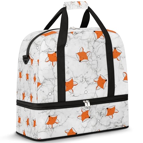 Cartoon Fox Travel Duffle Bag for Women Men Marble Fox Weekend Overnight Bags Foldable Wet Separated 47L Tote Bag for Sports Gym Yoga, farbe, 47 L, Taschen-Organizer von WowPrint