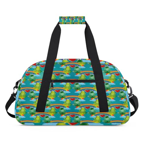 Cartoon Frogs Kinder Duffel Taschen für Mädchen Jungen, Lustige Liebe Frösche Übernachtung Weekender Reisetasche 24L Sport Gym Duffel Bag Praxis Tote Tragetasche, farbe, (24L) UK, Taschen-Organizer von WowPrint