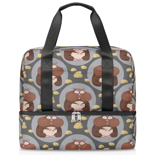 Cartoon Hamster Käse Sport Duffle Bag für Frauen Männer Jungen Kirls Cute Hamster Wochenende Übernachtung Taschen nass getrennt 21L Tragetasche für Reisen Gym Yoga, farbe, 21L, Taschen-Organizer von WowPrint