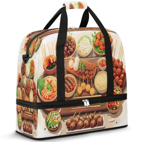 Cartoon Japan Food Travel Duffle Bag for Women Men Weekend Overnight Bags Foldable Wet Separated 47L Tote Bag for Sports Gym Yoga, farbe, 47 L, Taschen-Organizer von WowPrint