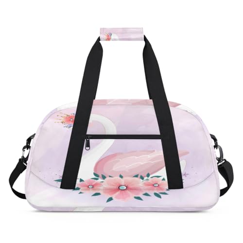 Cartoon Schwan Kinder Duffel Taschen für Mädchen Jungen, Krone Blumen Übernachtung Weekender Reisetasche 24L Sport Gym Duffel Bag Praxis Tote Tragetasche, farbe, (24L) UK, Taschen-Organizer von WowPrint